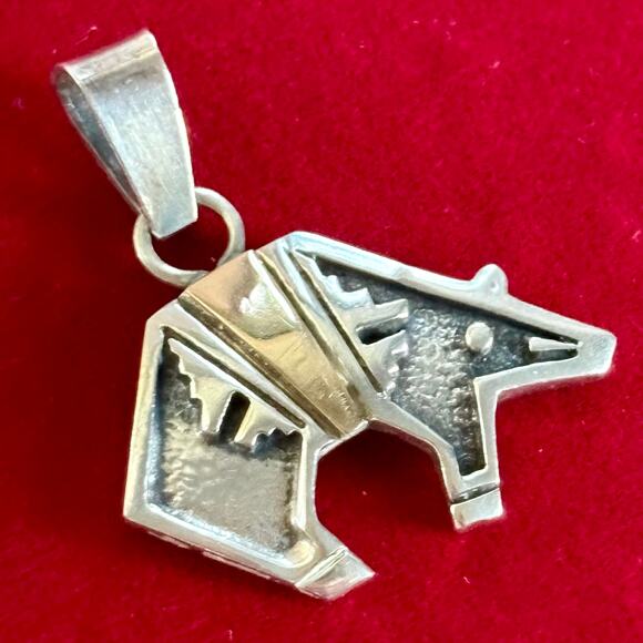 Vintage Navajo Sterling Silver Bear Pendant 14K Gold Accent Native American - Picture 4 of 13